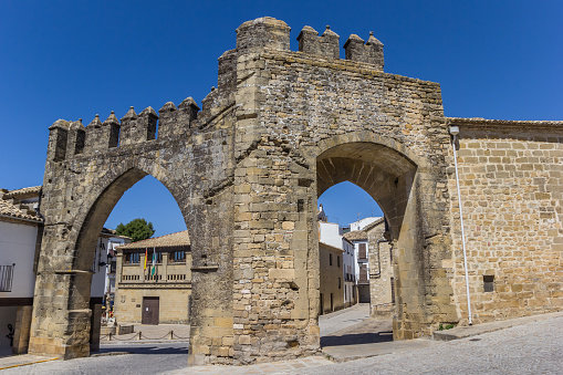 City gate Puerta de Jaen in historic city Baeza, Spain